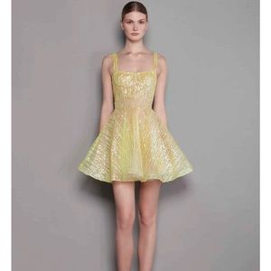 Bronx & Bronco Mademoiselle Mini Dress Neon Yellow Glitter Size S